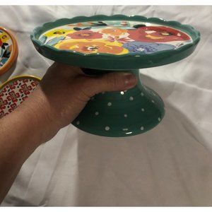 The Pioneer Woman Bundle Flea Market Floral Cake Cupcake Stand Pedestal and 4 Fl